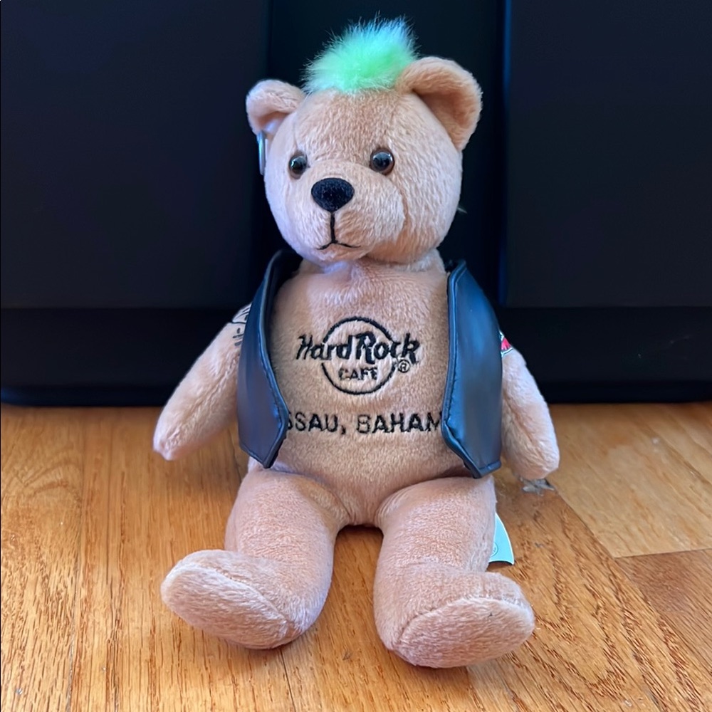 Hard Rock Cafe Nassau, Bahamas Tan Teddy Bear with Black Biker Vest